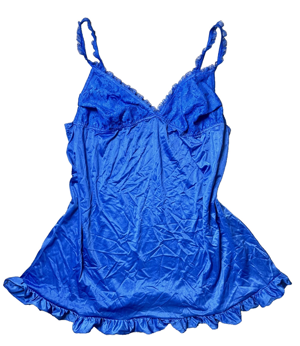 Women's Erica Loren Size 44 Made in USA Blue Lace Sleeveless Satin Night Gown